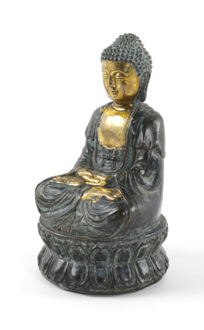 Deels verguld en antiek Boeddha beeldje - Nepal of Tibet, ca. 1900