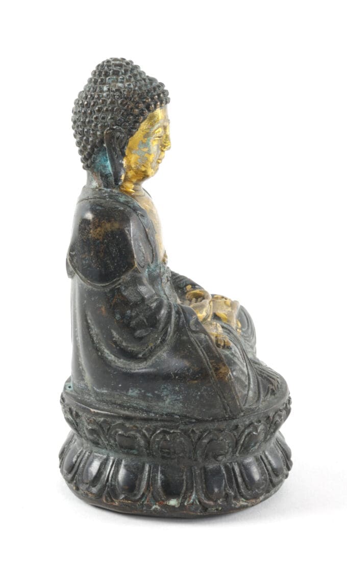 Deels verguld en antiek Boeddha beeldje - Nepal of Tibet, ca. 1900