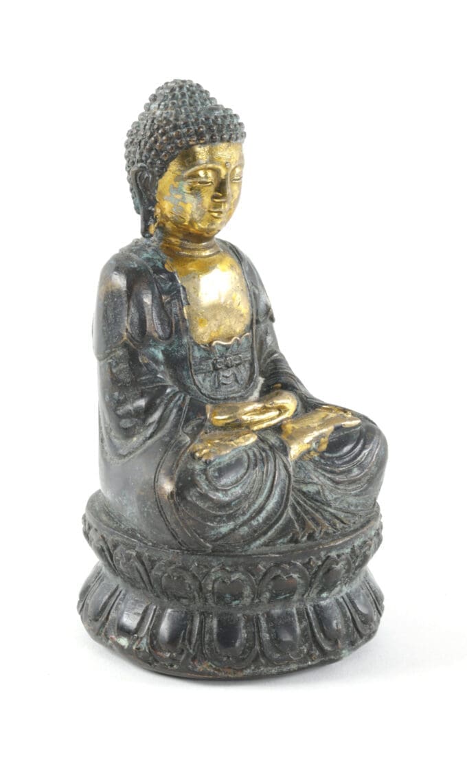 Deels verguld en antiek Boeddha beeldje - Nepal of Tibet, ca. 1900